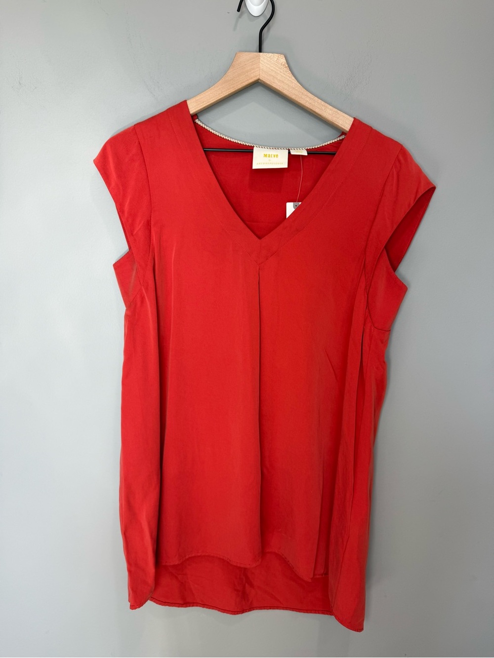 Anthropologie Maeve Ally Tunic Top Small Coral Orange V Neck Open Back